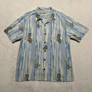 Tommy Bahama Hawaiian Button Down Shirt Large Blue Floral Silk Vacation‎ Beach